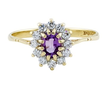 9ct gold Amethyst / Cubic Zirconia Cluster Ring size K